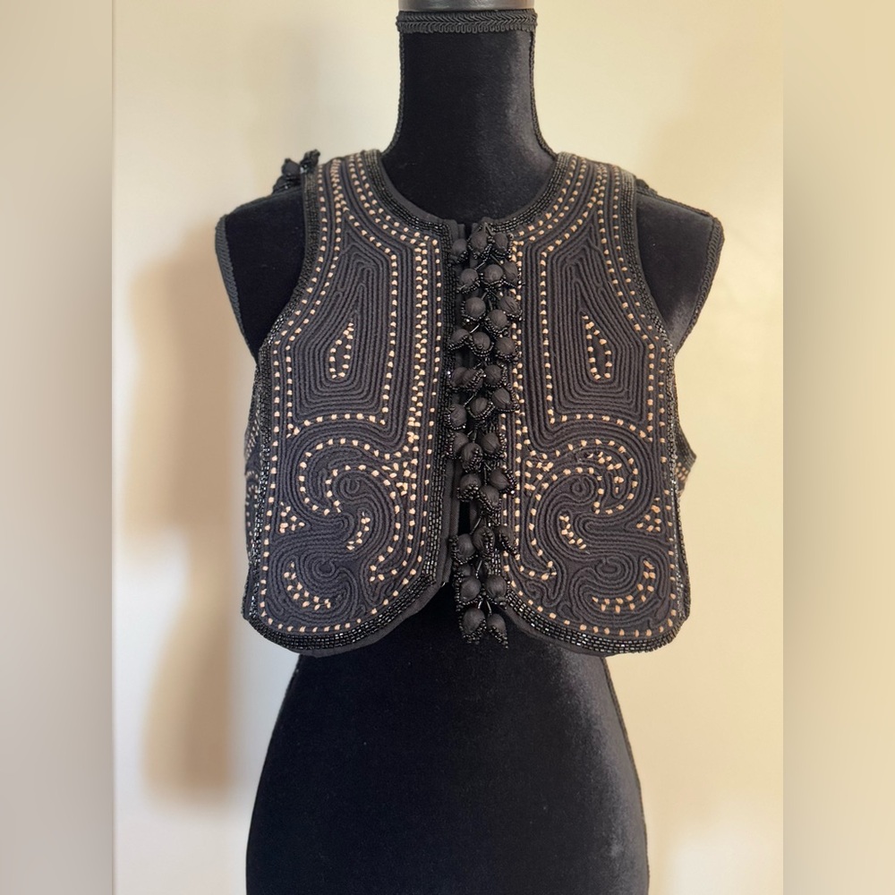 H&M Studio Collection EMBROIDERED BLACK CANVAS VEST